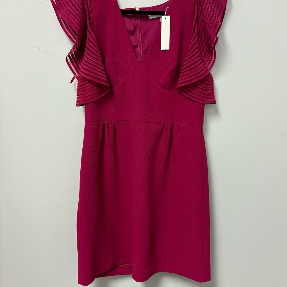 Trina Turk Magenta Mini Dress with Ruffle Sleeves